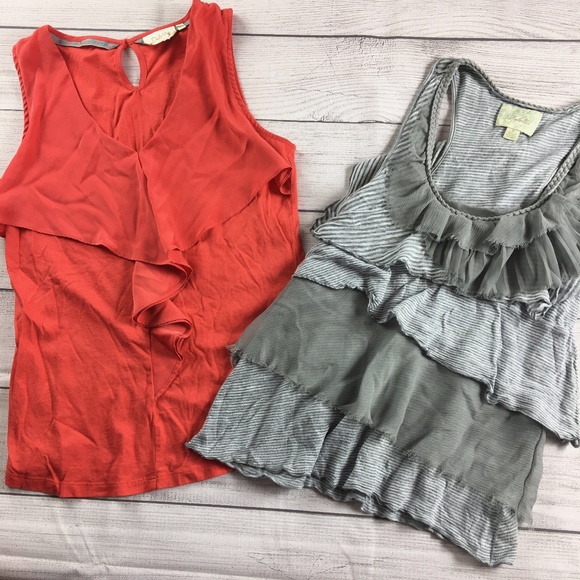 Deletta Tops - Deletta ruffled tops orange gray size S (2 tops)